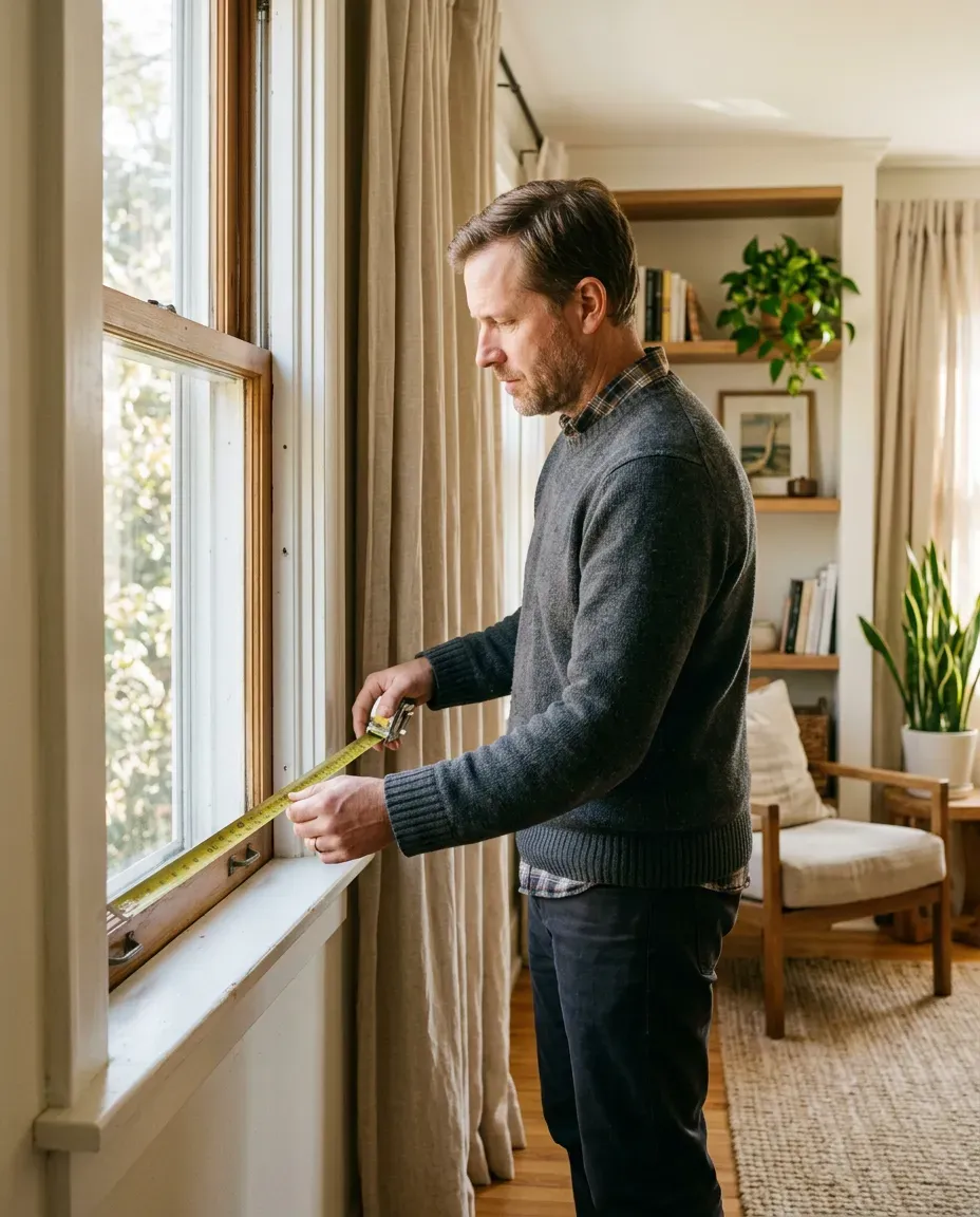 Measuring a window with a metal tape